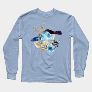 Indigo Portobello Mushrooms and Flowers Long Sleeve T-Shirt